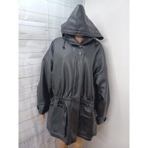 Neutral Zone Black Womens Faux Leather Jacket Hooded Plus Sz 22W